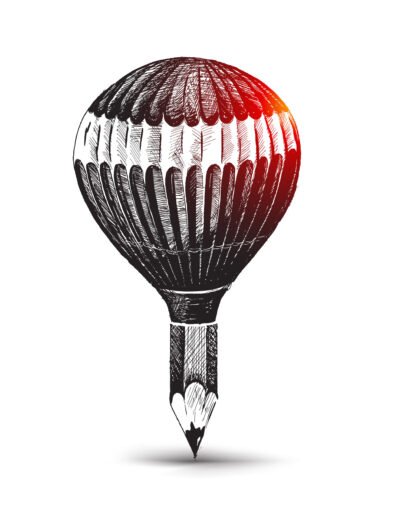 Pencil with balloon design, Hand Drawn Sketch Vector illustration.